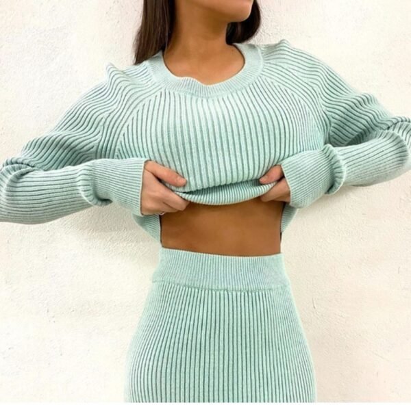 Tracksuit Women's Knitted Sweater Skirt Two Piece Set - Image 2