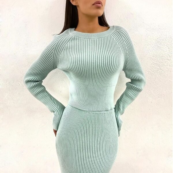 Tracksuit Women's Knitted Sweater Skirt Two Piece Set - Image 7