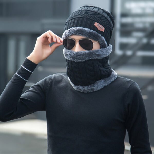 Winter Beanie Hat Scarf Set Warm Knit Hat Thick Fleece Lined Winter Hat Neck Warmer For Men Women - Image 3