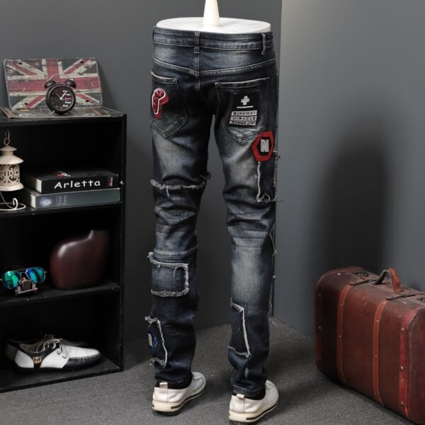 Men's Shredded Patch Embroidered Badge Jeans - Image 3