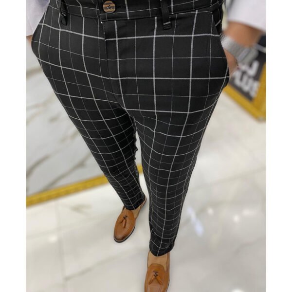 Men's Fashion Plaid Business Casual Pencil Pants Trousers - Image 4