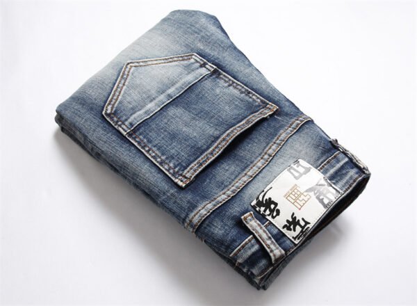Men's Skinny Stretch Embroidery Printed Tapered Jeans - Image 2