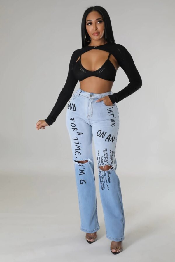 Women's Washed High Waist Jeans - Image 4