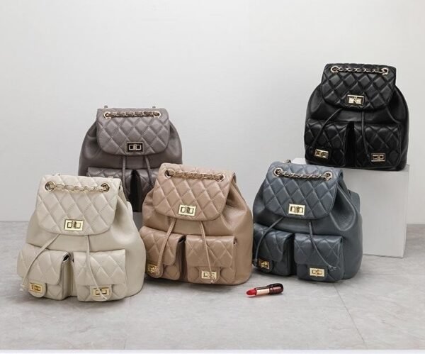 First Layer Cowhide Rhombus Chain Backpack Advanced Texture All-matching - Image 6