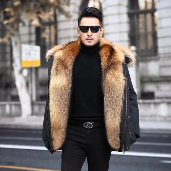 Mid-Length Faux Fur Raccoon Fur Liner Thick Coat - Image 3
