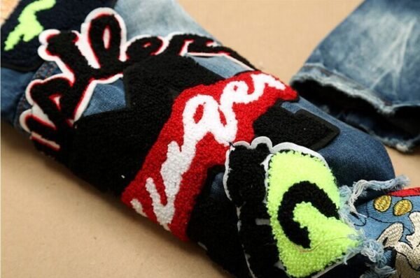 Embroidered denim straight pants - Image 4