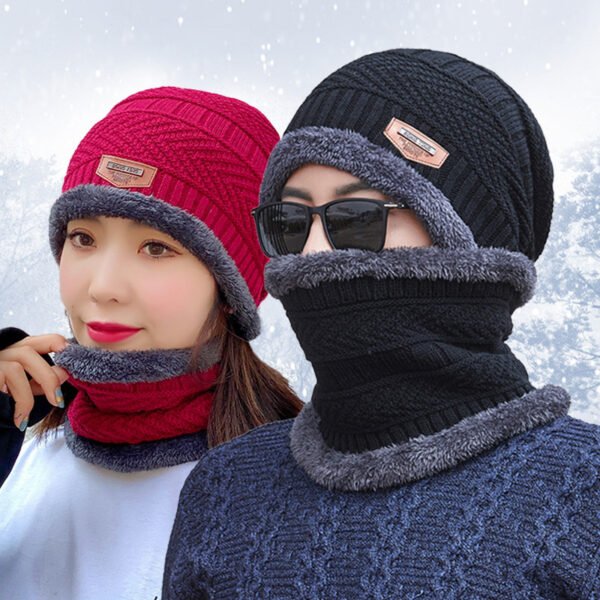 Winter Beanie Hat Scarf Set Warm Knit Hat Thick Fleece Lined Winter Hat Neck Warmer For Men Women - Image 2