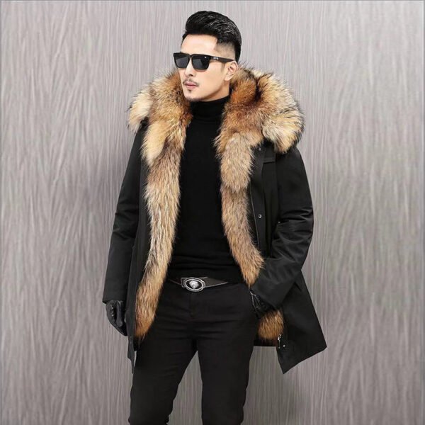 Mid-Length Faux Fur Raccoon Fur Liner Thick Coat - Image 4