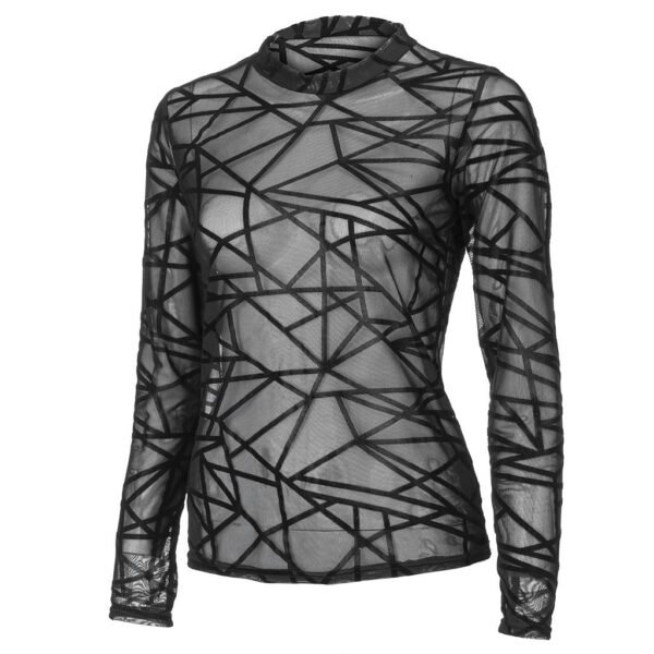 Sexy Women Blouses Transparent Mesh Long Sleeve Tops Tee - Image 5