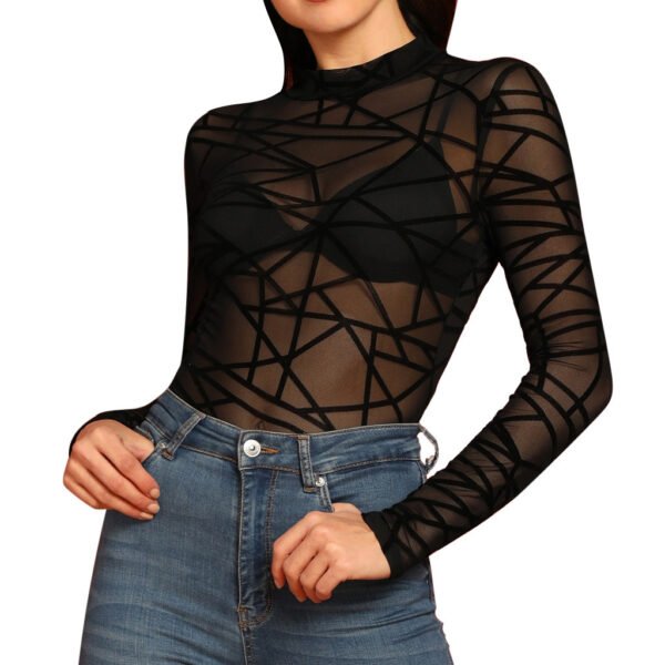 Sexy Women Blouses Transparent Mesh Long Sleeve Tops Tee - Image 3