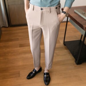 Fashionable British Slim-fit Solid Color Men's Trousers With Small Feet