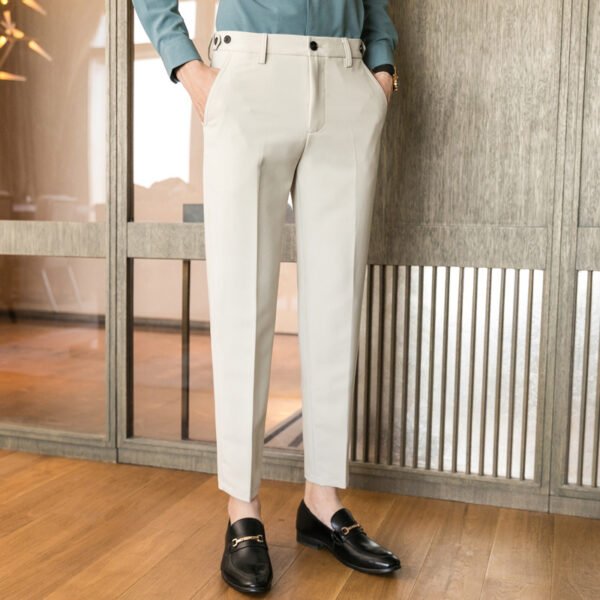 Fashionable British Slim-fit Solid Color Men's Trousers With Small Feet - Image 5