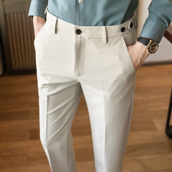 Fashionable British Slim-fit Solid Color Men's Trousers With Small Feet - Image 2