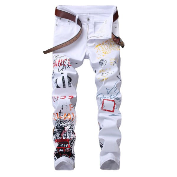 Jeans Slim Graffiti Print Plus Size Trousers Men - Image 2