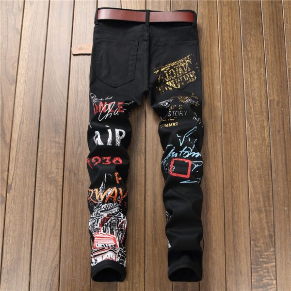 Jeans Slim Graffiti Print Plus Size Trousers Men - Image 5