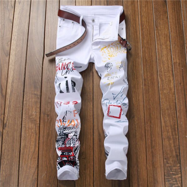 Jeans Slim Graffiti Print Plus Size Trousers Men - Image 6