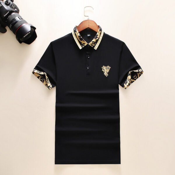 New Embroidery Short-sleeved Polo Shirts Men's Summer British Fashion Men's Cotton Lapel Knitted Polo Shirt - Image 3