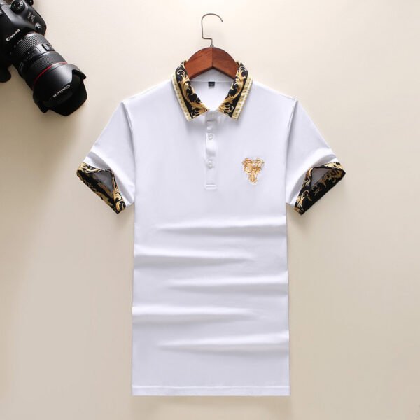 New Embroidery Short-sleeved Polo Shirts Men's Summer British Fashion Men's Cotton Lapel Knitted Polo Shirt - Image 2
