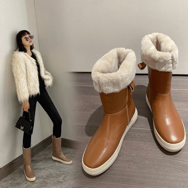 Snow boots women's mid-tube with plush fur - Image 2