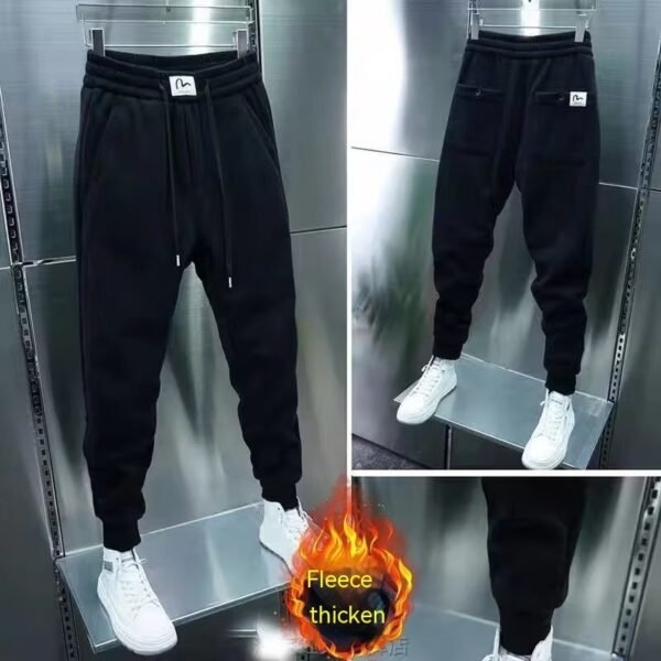 Men's Korean-style Trendy Sports Trousers Fleece-lined Trendy Brand Ankle Length Ankle-tied Sweatpants - Image 9