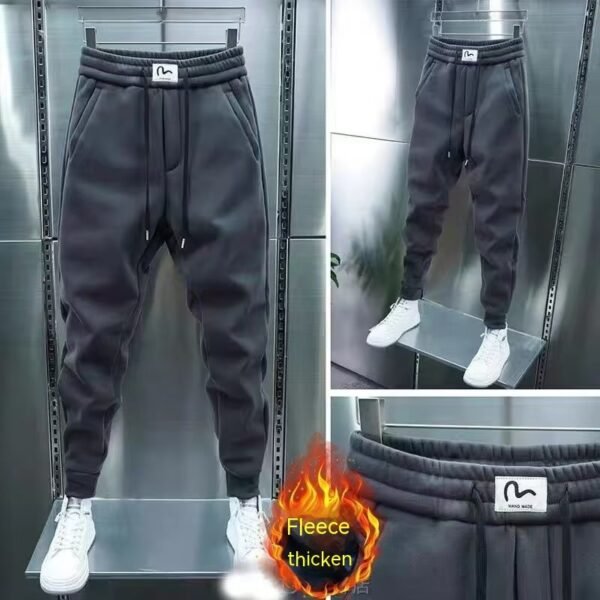 Men's Korean-style Trendy Sports Trousers Fleece-lined Trendy Brand Ankle Length Ankle-tied Sweatpants - Image 10