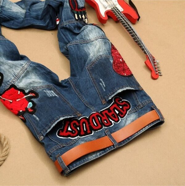 Embroidered denim straight pants - Image 5