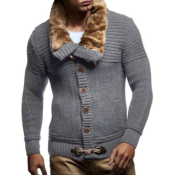 Simple Men's Solid Color Long-sleeved Knitted Jacket - Image 6
