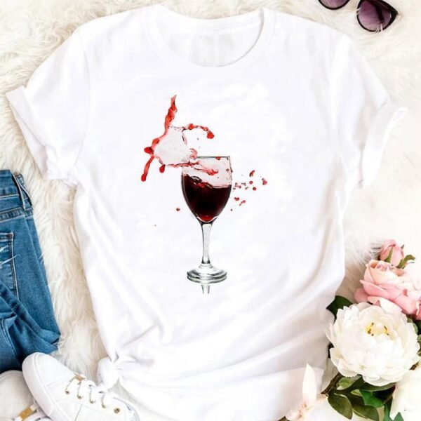 Women Printing Clothing Wine Lady Short Sleeve Casual - Image 9