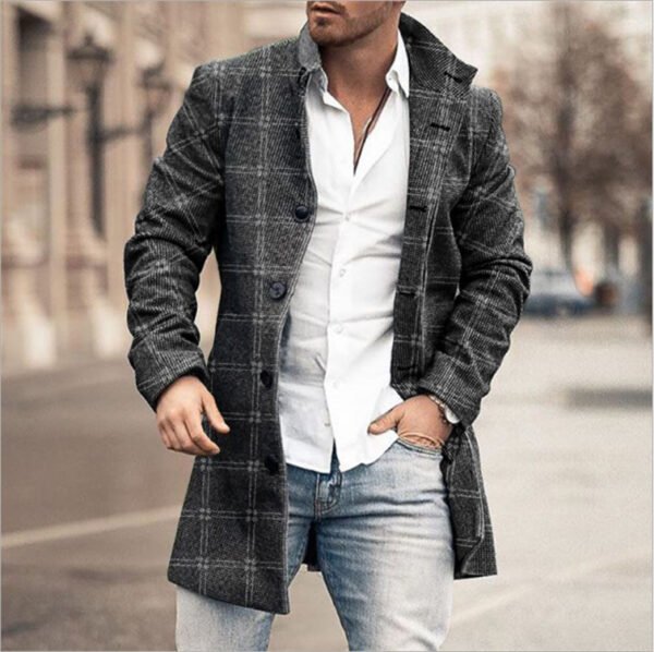 Fall Winter Men Woolen Stand Collar Mid-length Pocket Casual Coat - Image 3