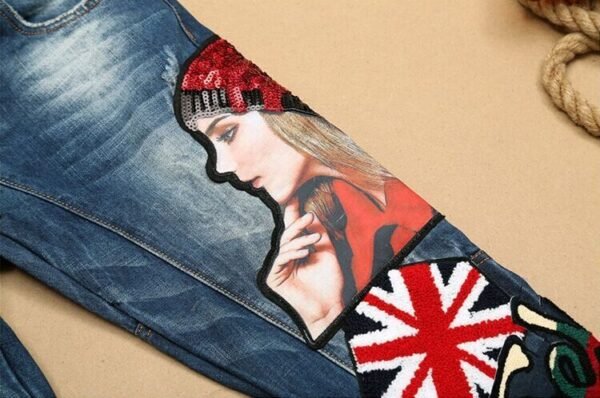 Embroidered denim straight pants - Image 2