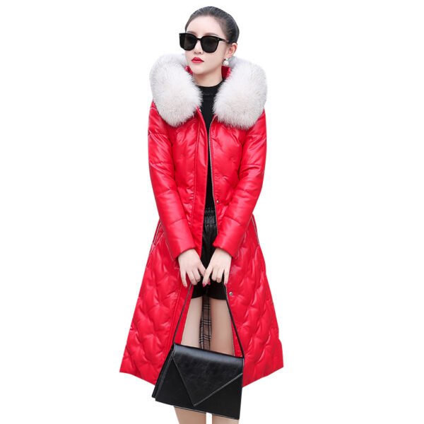 Down Jacket Mid-length Hooded Women's Leather Jacket - Image 4