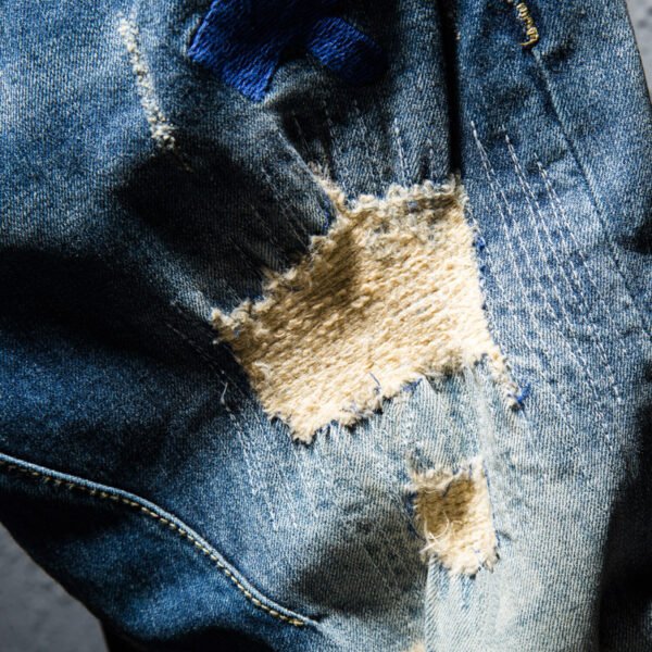 Colorful Embroidered Hole Patch Jeans - Image 3