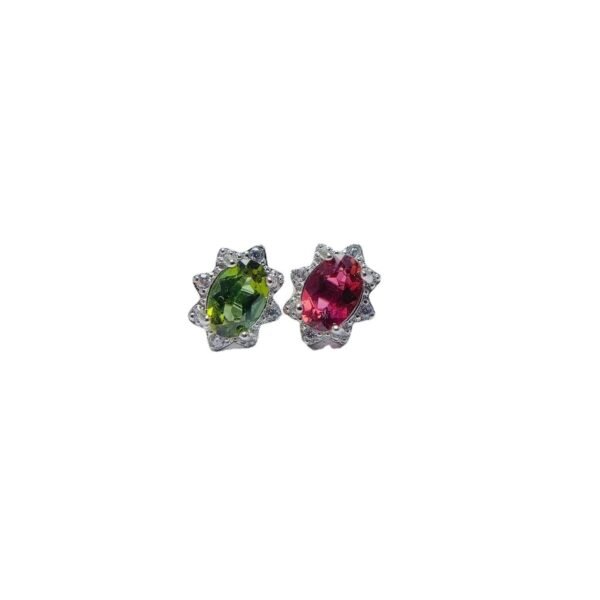 Natural Tourmaline Stud Earrings 925 Silver Delicate Mosaic Women Colored Gems - Image 8