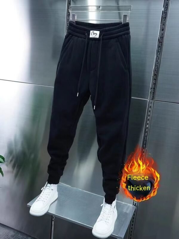 Men's Korean-style Trendy Sports Trousers Fleece-lined Trendy Brand Ankle Length Ankle-tied Sweatpants - Image 2
