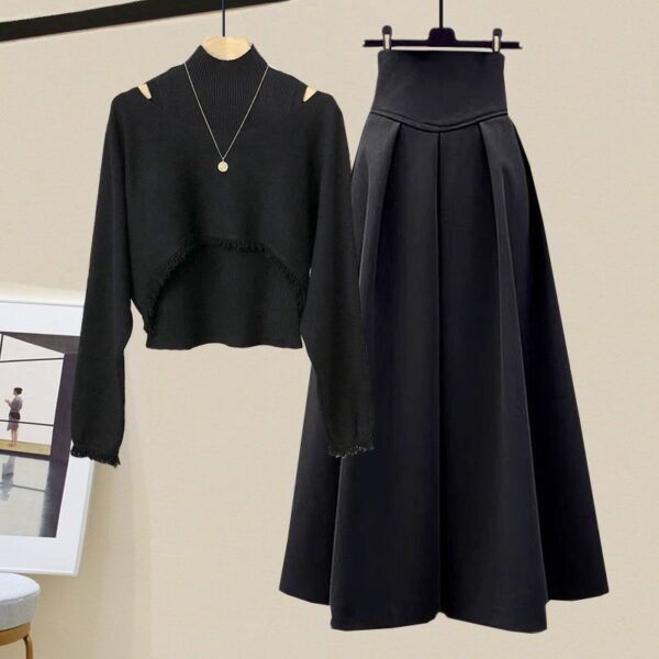 Design Knitted Blouse Slimming Vest All-match Tutu Three-piece Set - Image 3