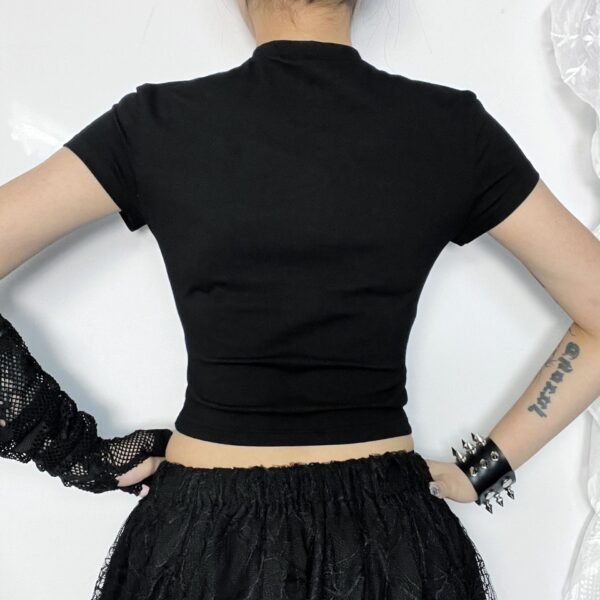 O-neck Short Street Style Trendy Slim Cross Hot Drilling Hollow T-shirt - Image 4
