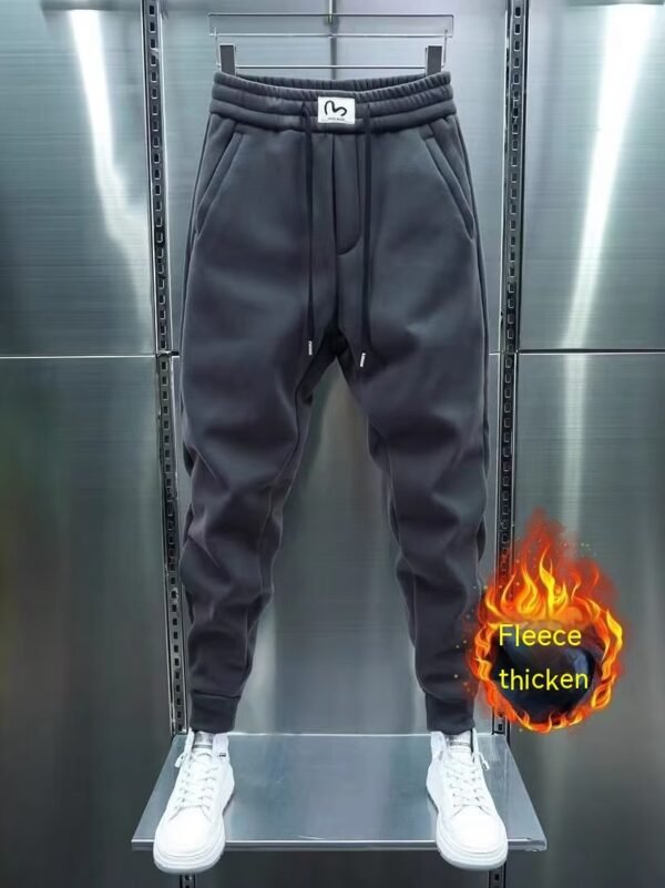 Men's Korean-style Trendy Sports Trousers Fleece-lined Trendy Brand Ankle Length Ankle-tied Sweatpants - Image 3
