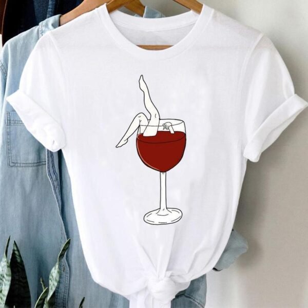 Women Printing Clothing Wine Lady Short Sleeve Casual - Image 6