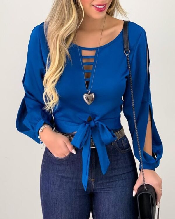 Tie Front Cut Out Tops Women Lace-Up Top Women - Image 4