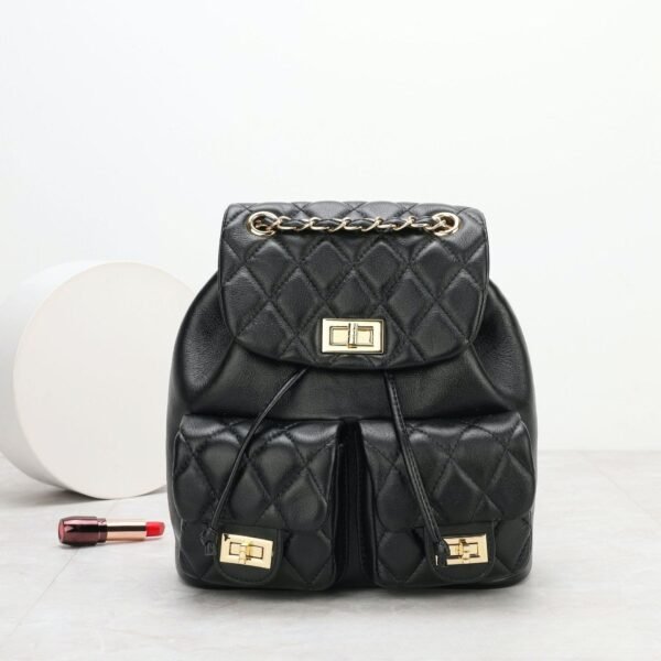 First Layer Cowhide Rhombus Chain Backpack Advanced Texture All-matching - Image 3