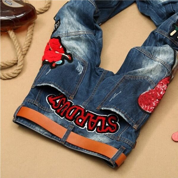 Embroidered denim straight pants - Image 9