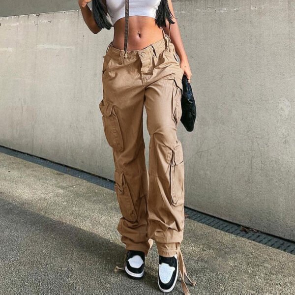 Women's Multi-Pocket Low Rise Cargo Straight Pants - Image 6