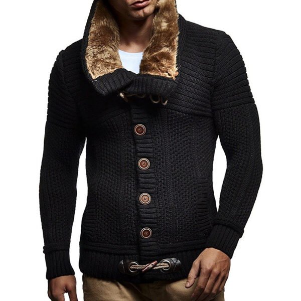 Simple Men's Solid Color Long-sleeved Knitted Jacket - Image 2