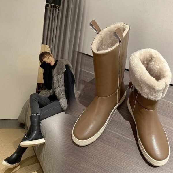 Snow boots women's mid-tube with plush fur - Image 3