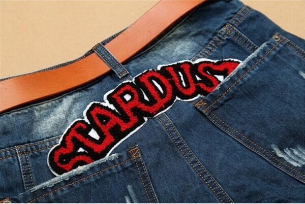 Embroidered denim straight pants - Image 3