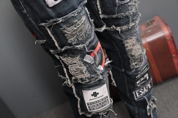 Men's Shredded Patch Embroidered Badge Jeans - Image 5