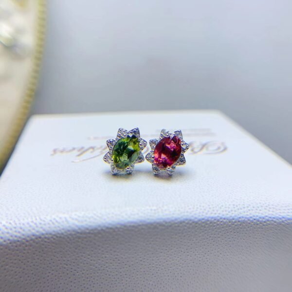 Natural Tourmaline Stud Earrings 925 Silver Delicate Mosaic Women Colored Gems - Image 7