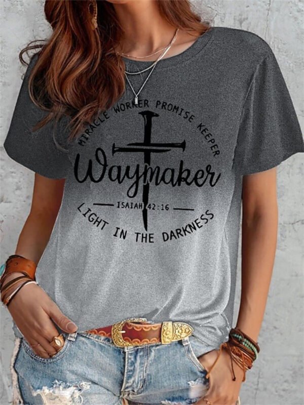 Summer Short Sleeve T-shirt Cross And Letter Print Tops Women - Image 5