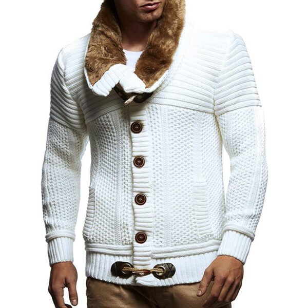 Simple Men's Solid Color Long-sleeved Knitted Jacket - Image 3