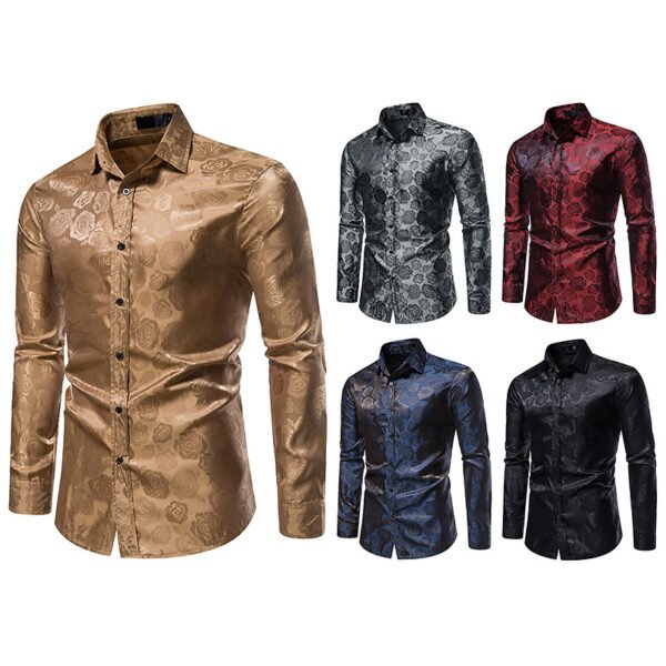 Men's Fashion Rose Print Long Sleeve Shirt - Image 2
